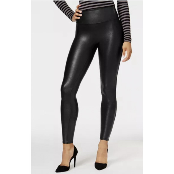 SPANX Pants - Spanx Faux Leather Leggings Black Shapewear Womens M Fitted Classic A45